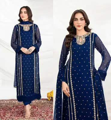 3 Pcs Women's Stitched Organza Embroidered Suit