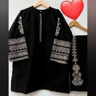 Black Embroidered Shamoz Silk 2Pcs Women Set