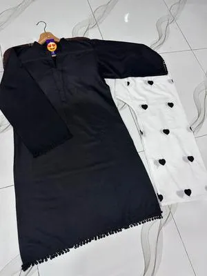 2 Pcs Women's Stitched Cotton Embroidered Shirt And Trouser thumbnail 2