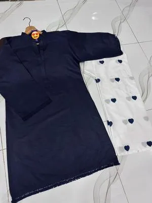 2 Pcs Women's Stitched Cotton Embroidered Shirt And Trouser thumbnail 2