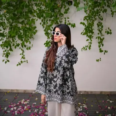 2 Pcs Women's Stitched Silk Digital Print Shirt And Trouser thumbnail 4