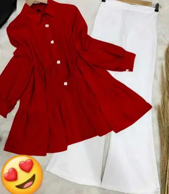 2 Pcs Women's Stitched Linen Plain Shirt And Trouser