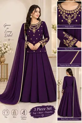 3 Pcs Women's Stitched Shamoz Silk Hand Work Lehenga Choli