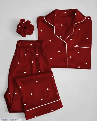 2 Pcs Women's Stitched Silk Printed Night Suit