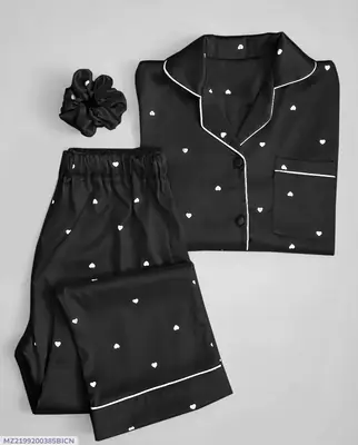 2 Pcs Women's Stitched Silk Printed Night Suit