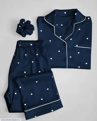 2 Pcs Women's Stitched Silk Printed Night Suit