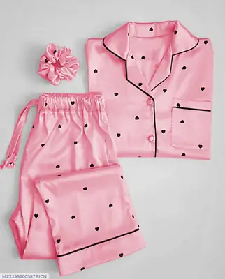 2 Pcs Women's Stitched Silk Printed Night Suit