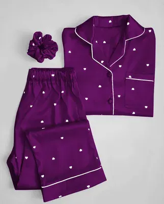 2 Pcs Women's Stitched Silk Printed Night Suit