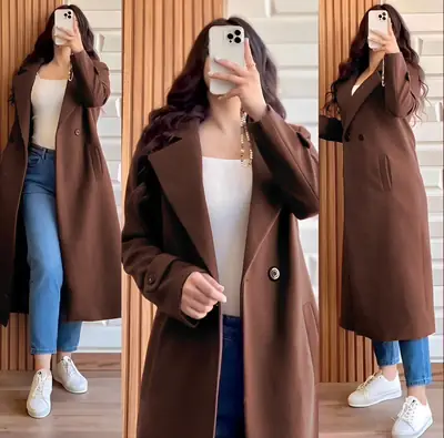 1 Pc Women's Stitched Fleece Plain Pea Coat