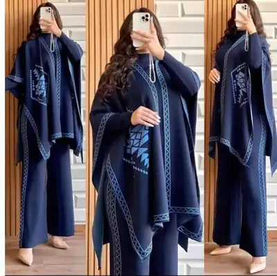 3 Pcs Women's Stitched Fleece Printed Highneck