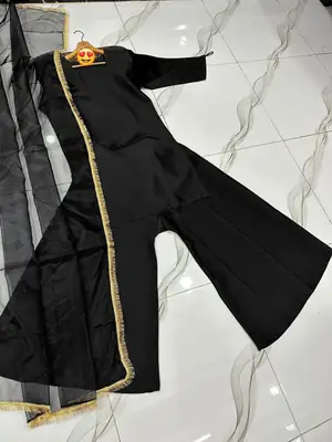 3 Pcs Women’s Stitched Shamoz Silk Plain Sharara Shirt thumbnail 9