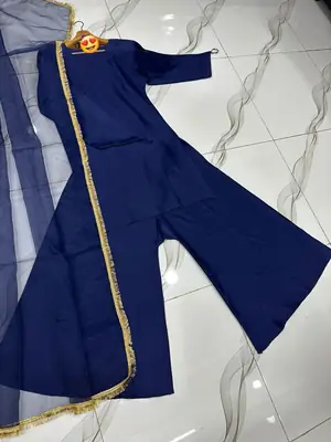 3 Pcs Women’s Stitched Shamoz Silk Plain Sharara Shirt thumbnail 12