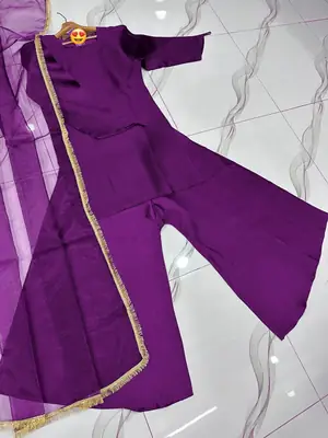 3 Pcs Women’s Stitched Shamoz Silk Plain Sharara Shirt thumbnail 16