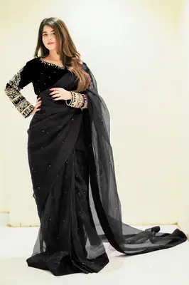 2 Pcs Women’s Chiffon Embroidered Stitched Saree