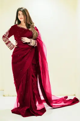 2 Pcs Women’s Chiffon Embroidered Stitched Saree