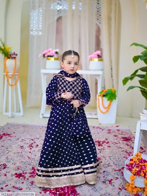 Kids Eid Maxi Dress Blue Chiffon 9MM Work With Dupatta thumbnail 1