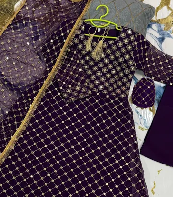 Purple Chiffon Kids Eid Maxi Dress with 9MM Lace Work thumbnail 4