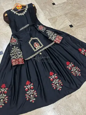 2 Pcs Women's Stitched Shamoz Silk Embroidered Maxi and Jacket thumbnail 2