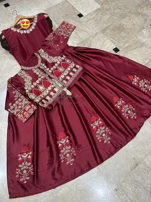 2 Pcs Women's Stitched Shamoz Silk Embroidered Maxi and Jacket thumbnail 2