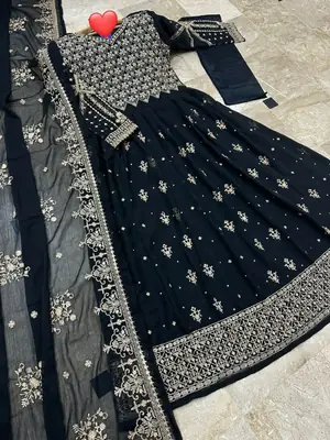 3 Pcs Women's Stitched Chiffon Hand Work Maxi And Trouser thumbnail 2