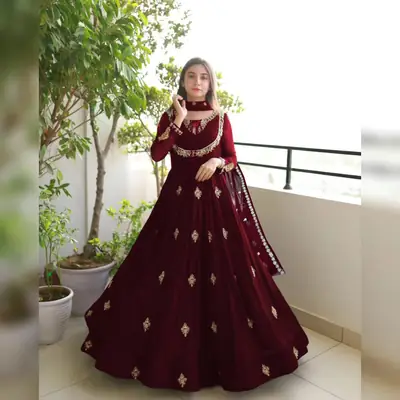 3 Pcs Women's Stitched Chiffon Embroidered Maxi And Trouser