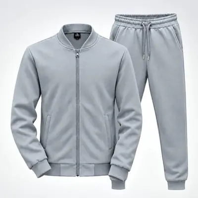 2 Pcs Men's Fleece Plain Zipper Track Suit