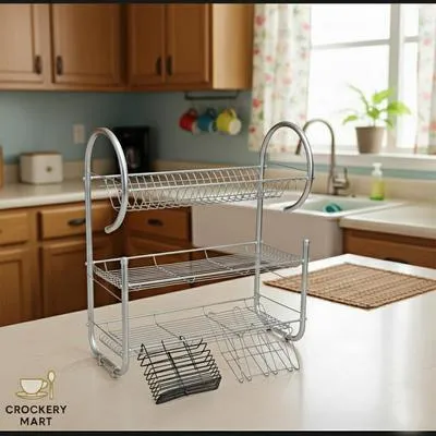 Stainless Steel 2-Tier Dish Rack with Drip Tray thumbnail 2