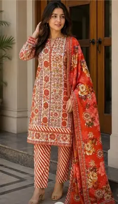 3 Pcs Women's Unstitched Printed Suit