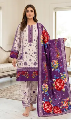 3 Pcs Women's Unstitched Printed Suit