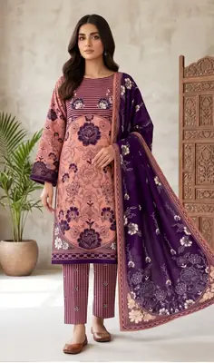 3 Pcs Women's Unstitched Printed Suit