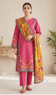 3 Pcs Women's Unstitched Printed Suit