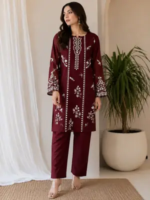 2 Pcs Women's Unstitched Embroidered Suit