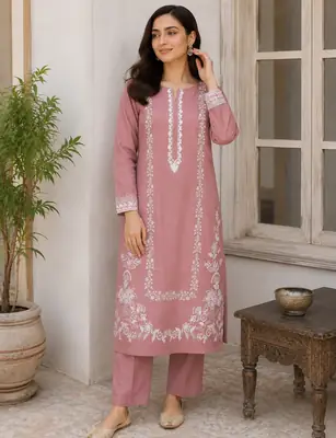 2 Pcs Women's Unstitched Embroidered Suit
