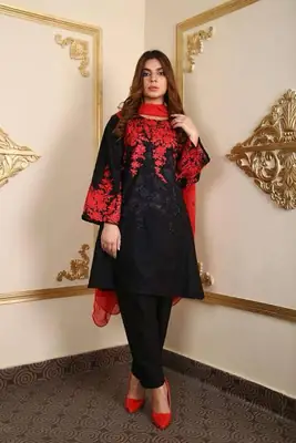 2 Pcs Women's Unstitched Embroidered Suit
