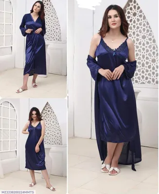 Blue Silk Lace Nightgown Set for Women