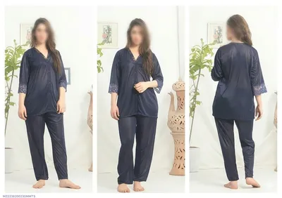 Blue Silk Lace V-Neck Sleep Set 2 Pcs
