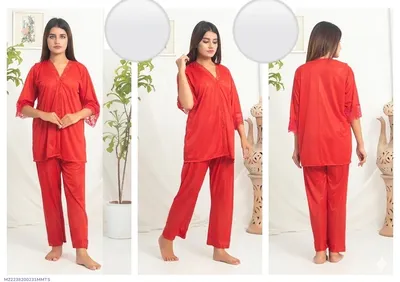 Red Silk V-Neck 2-Piece Sleep Set for Women
