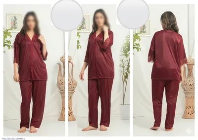 Maroon Silk V-Neck 2-Piece Sleep Set for Women