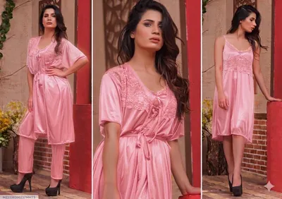 Pink Silk Lace V-Neck 2-Piece Sleep Set for Women