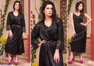 Black Silk Lace V-Neck Sleep Set 2 Pcs