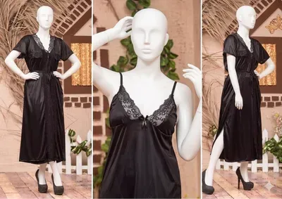 Black Silk Lace Night Suit 3 Pcs Women Fabric