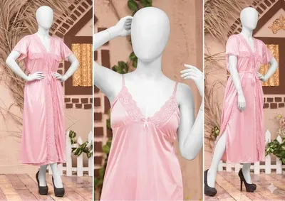 Pink Silk Night Suit 3 Pcs Set for Women