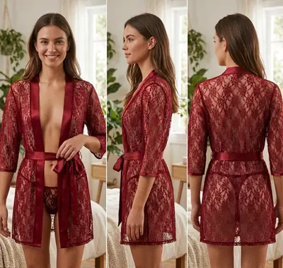 2 Pcs Women's Stitched Cotton Lace-Work Night Gown / Net Gown With Panty (Lingerie Set)