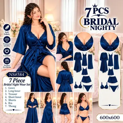 7 Pcs Women's Silk Lace Night Suit / Bridal Premium Nighty 