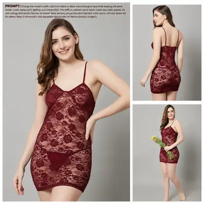 2 Pcs Transparent Nighty For Girls / Net Lace Comfortable And Lightweight Lingerie Set