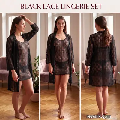 3 Pcs Luxury Transparent Nighty (Gown Inner Panty) / Net Lace Comfortable And Lightweight Lingerie Set