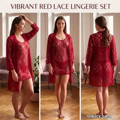 3 Pcs Luxury Transparent Nighty (Gown Inner Panty) / Net Lace Comfortable And Lightweight Lingerie Set