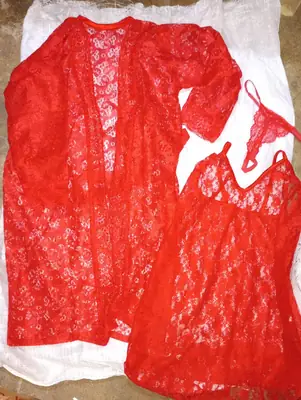 3 Pcs Luxury Transparent Nighty (Gown Inner Panty) / Net Lace Comfortable And Lightweight Lingerie Set thumbnail 2