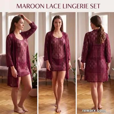 3 Pcs Luxury Transparent Nighty (Gown Inner Panty) / Net Lace Comfortable And Lightweight Lingerie Set