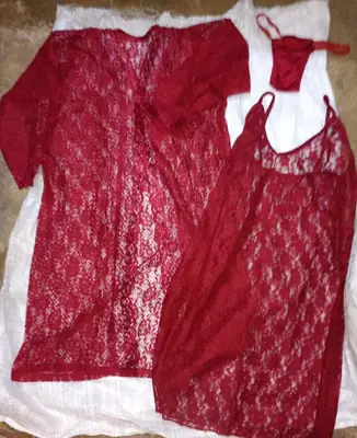 3 Pcs Luxury Transparent Nighty (Gown Inner Panty) / Net Lace Comfortable And Lightweight Lingerie Set thumbnail 2